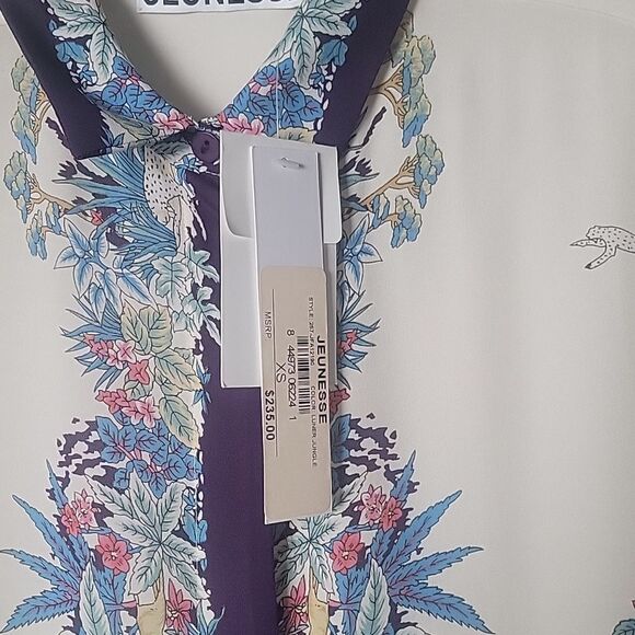 NWT Jeunesse XS Retro Printed Silk Button Front Top Blouse Modest Long Sleeve - Picture 3 of 16